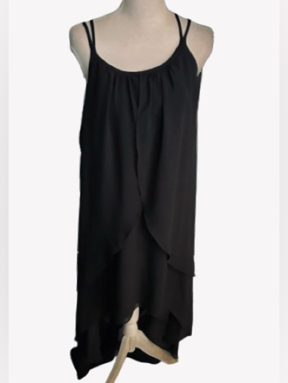 Vintage Sheer High Low BISOU BISOU Medium Black Dress Tiered Maxi Midi Y2K 90s